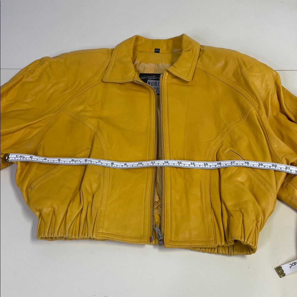 Michael Hoban Yellow Leather Vintage Puffer Jacket - Sz M - Picture 9 of 12